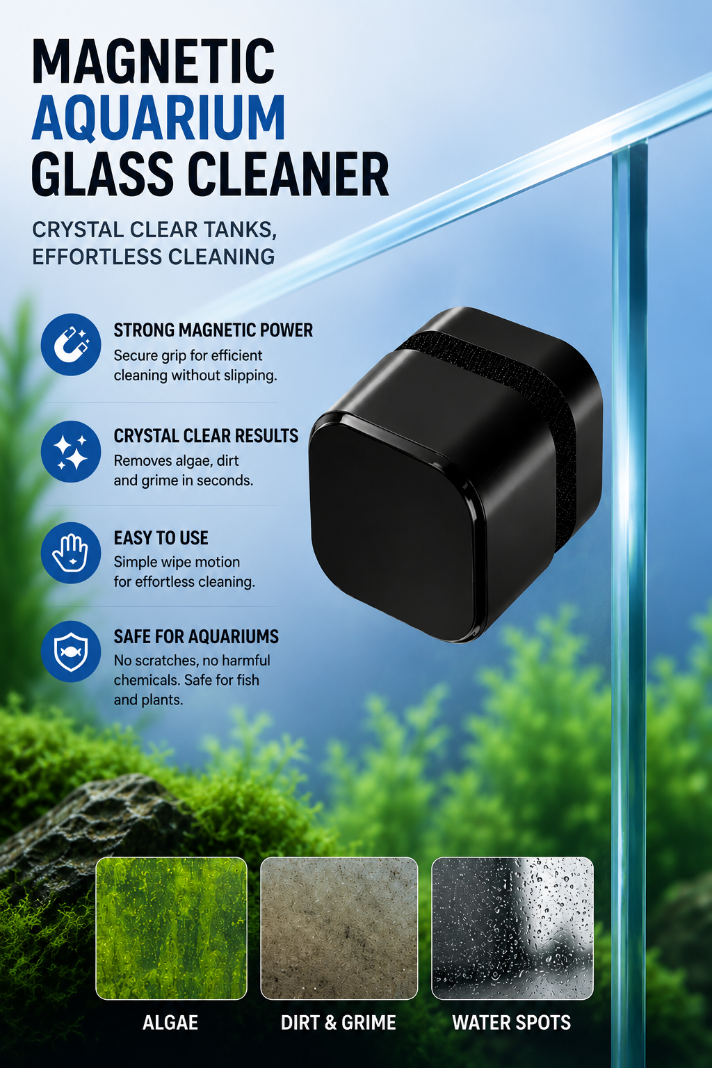 Magnetic Aquarium Glass Cleaner for Crystal Clear Tanks